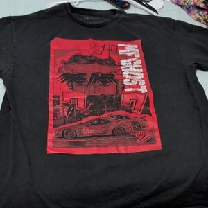 Black Graphic Men’s T-Shirt with Red Racing Print
